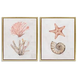 Neutral Pastel Sea Life by Filippo Ioco 2-Pieces Gold Floater Frame Coastal Graphic Art Print 21 in. x 17 in.