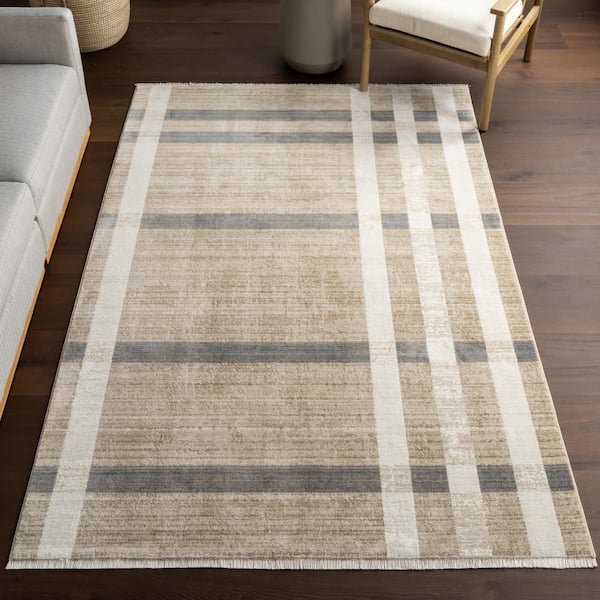 Adie Rustic Plaid Area Rug Light Beige 8' 10" ft. x 13' ft. Area Rug