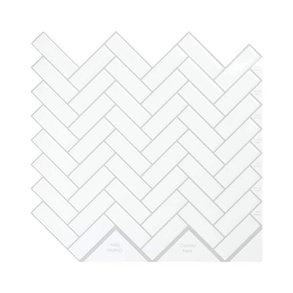 InHome Herringbone Carrara 10 in. x 10 in. Peel and Stick Resin Backsplash Tiles (4-Pack) InHome Herringbone Carrara 10 in. x 10 in. Peel and Stick Resin Backsplash Tiles (4-Pack)