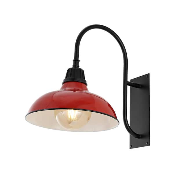 Stanley 12.25 in. Red 1-Light Farmhouse Industrial Indoor/Outdoor Iron LED Gooseneck Arm Outdoor Sconce