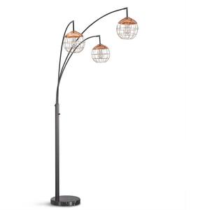 Metro 83 in. 3-Light Dark Bronze Dimmable LED Floor Lamp with Copper Shade and LED Bulbs