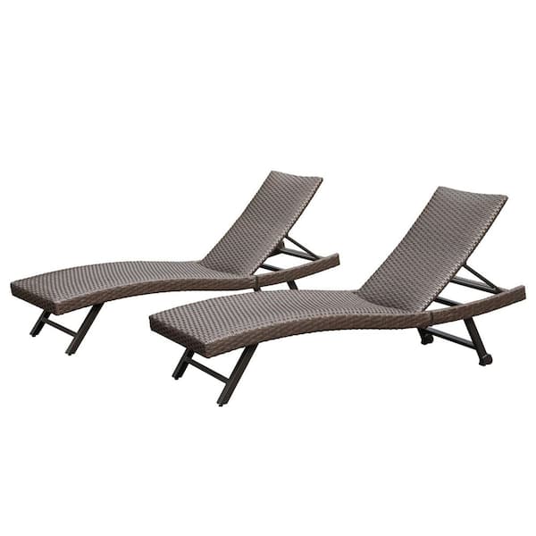 2-Piece Black Aluminum Adjustable Outdoor Wicker Chaise Lounge