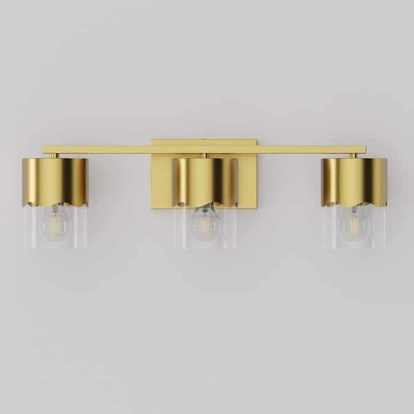Austin 24 in. Modern 3-Light Electroplating Brass Vanity Light with Clear Glass Shades