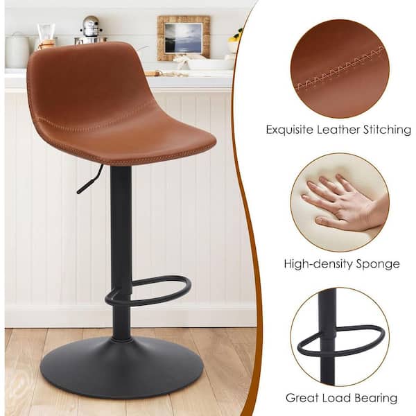 Whiskey Brown Faux Leather Swivel Adjustable Bar Stools (Set of 2)
