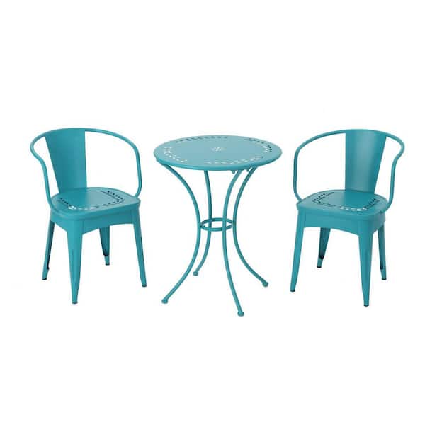Anky Teal 3-Piece Metal Round 29.5 in. H Outdoor Bistro Set