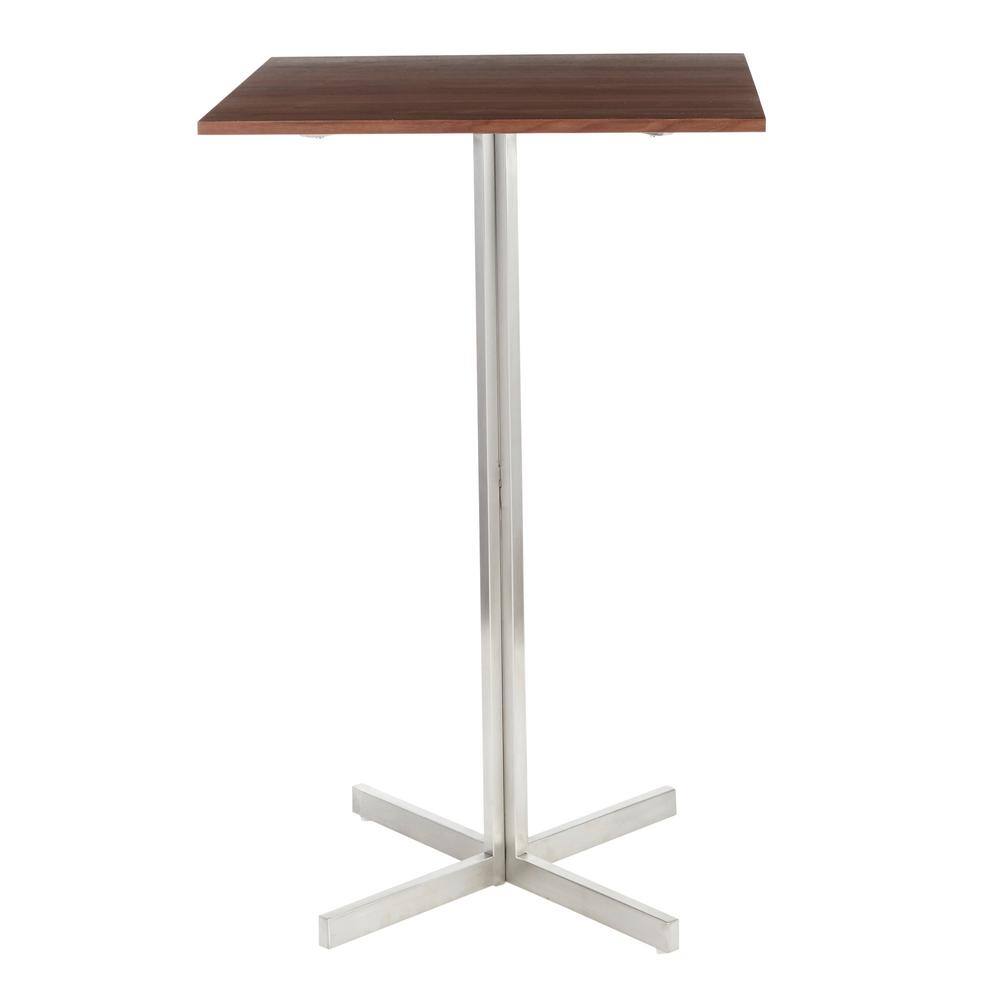 Walnut and Stainless Steel Square Bar Table