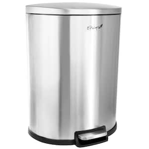 13 Gallon Half Circle Stainless Steel Step Trash Bin with Slow Close Mechanism in Matte Silver