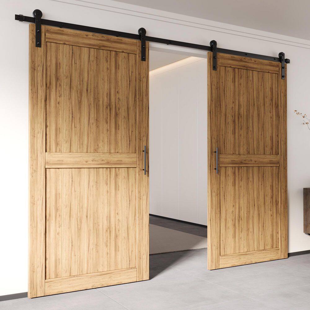 Black Rustic Double Door Sliding Barn Hardware Kit, 4.5ft Track