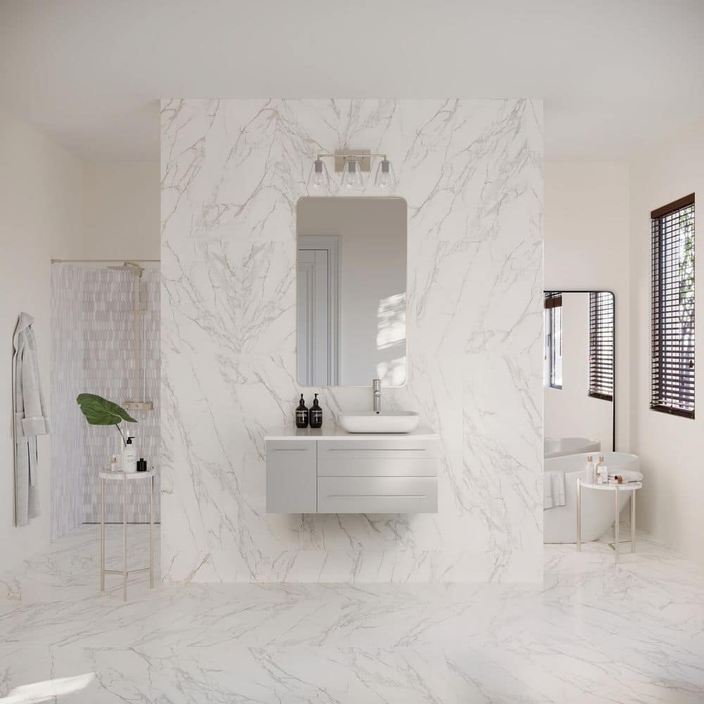 Gray 36" Wall-Mount Bathroom Vanity with Quartz Top