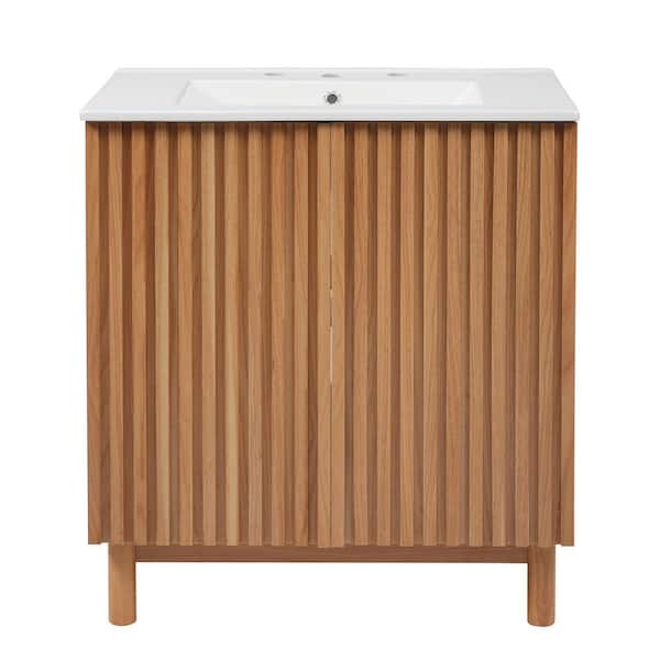 30 in. Freestanding Wood Bath Vanity with White Ceramic Top Unassembled