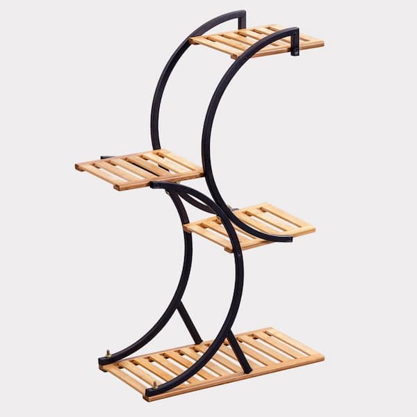 Gymax 4-Tier Bamboo Ladder Shelf Multipurpose Plant Display Stand