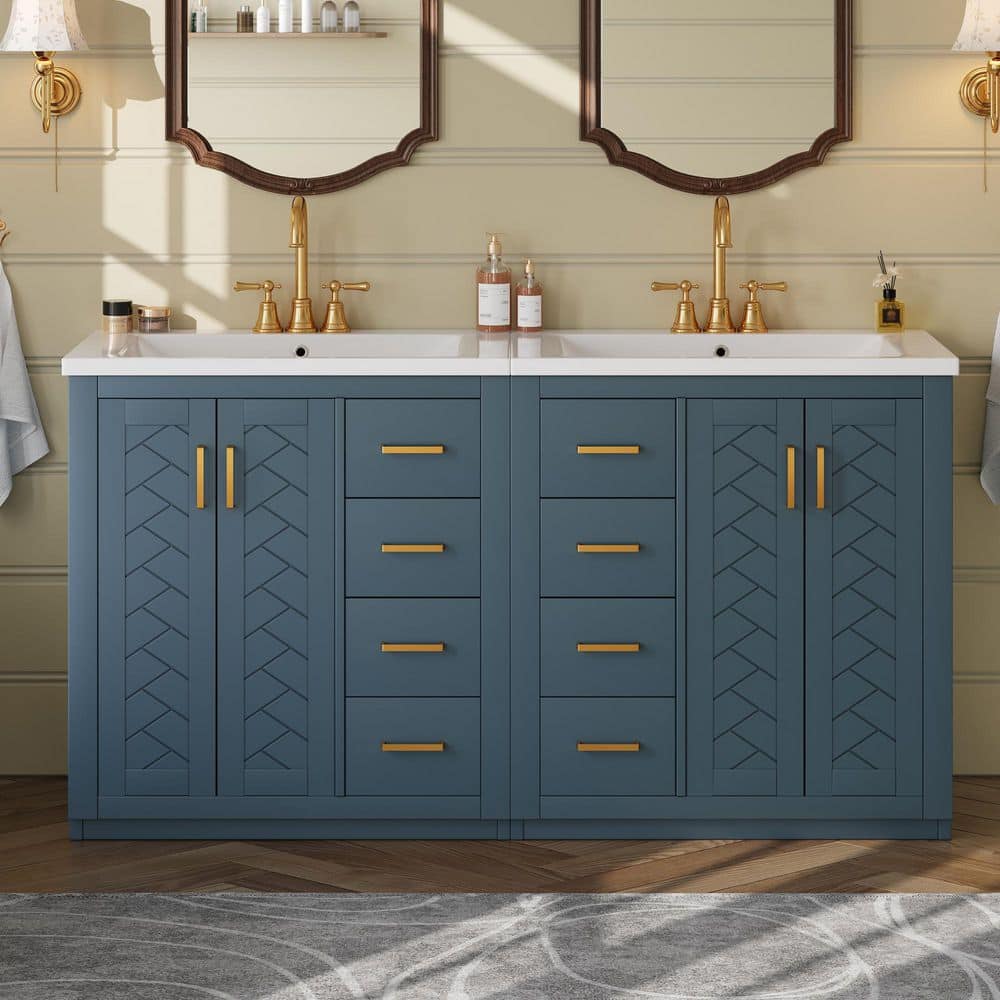 60 in. Double Sink Freestanding Wood Bath Vanity with White Ceramic Top price history on PriceWatchPro