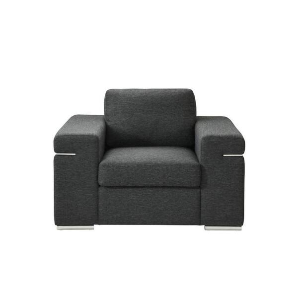 Benjara Jet Black Linen Fabric Arm chair with European Design