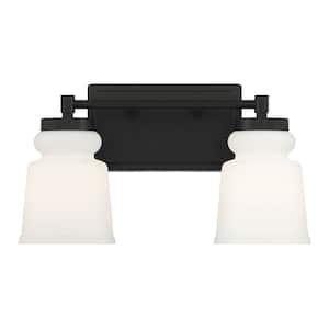 14.5 in. W x 8.5 in. H 2-Light Matte Black Bathroom Vanity Light with Frosted Glass Shades