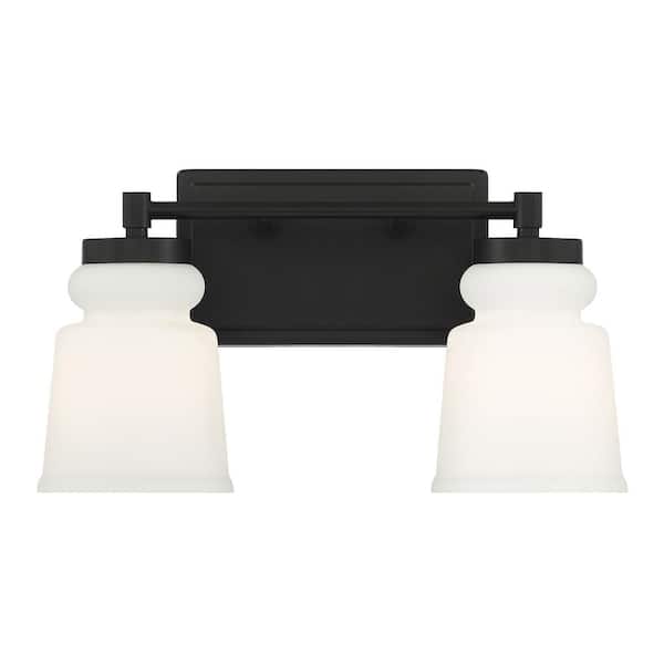 14.5 in. W x 8.5 in. H 2-Light Matte Black Bathroom Vanity Light with Frosted Glass Shades