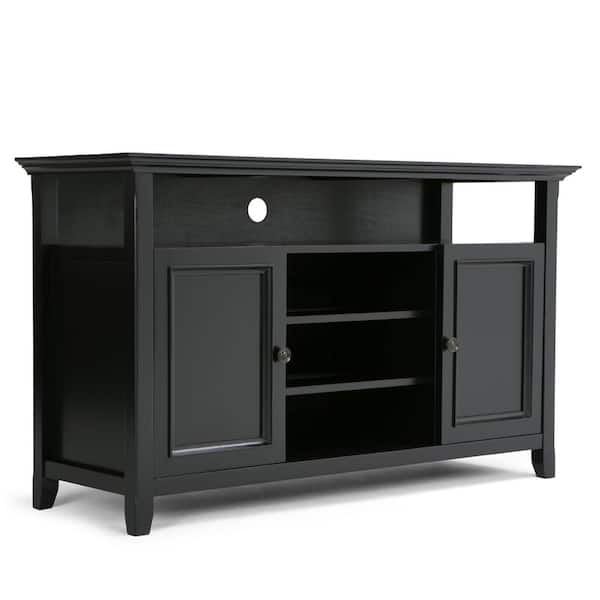 Simpli Home Amherst Solid Wood 54 in. Wide Transitional TV Media Stand in Black for TVs Upto 60 in.
