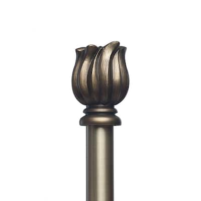 48 in. Non-Telescoping 1-1/8 in. Single Curtain Rod in Antique with Delauny Finial