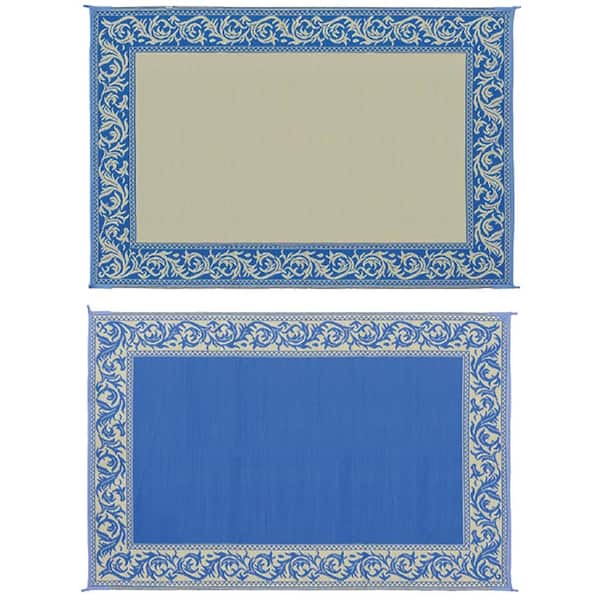 6 ft. X 9 ft. Classical Blue/Beige Reversible Mat