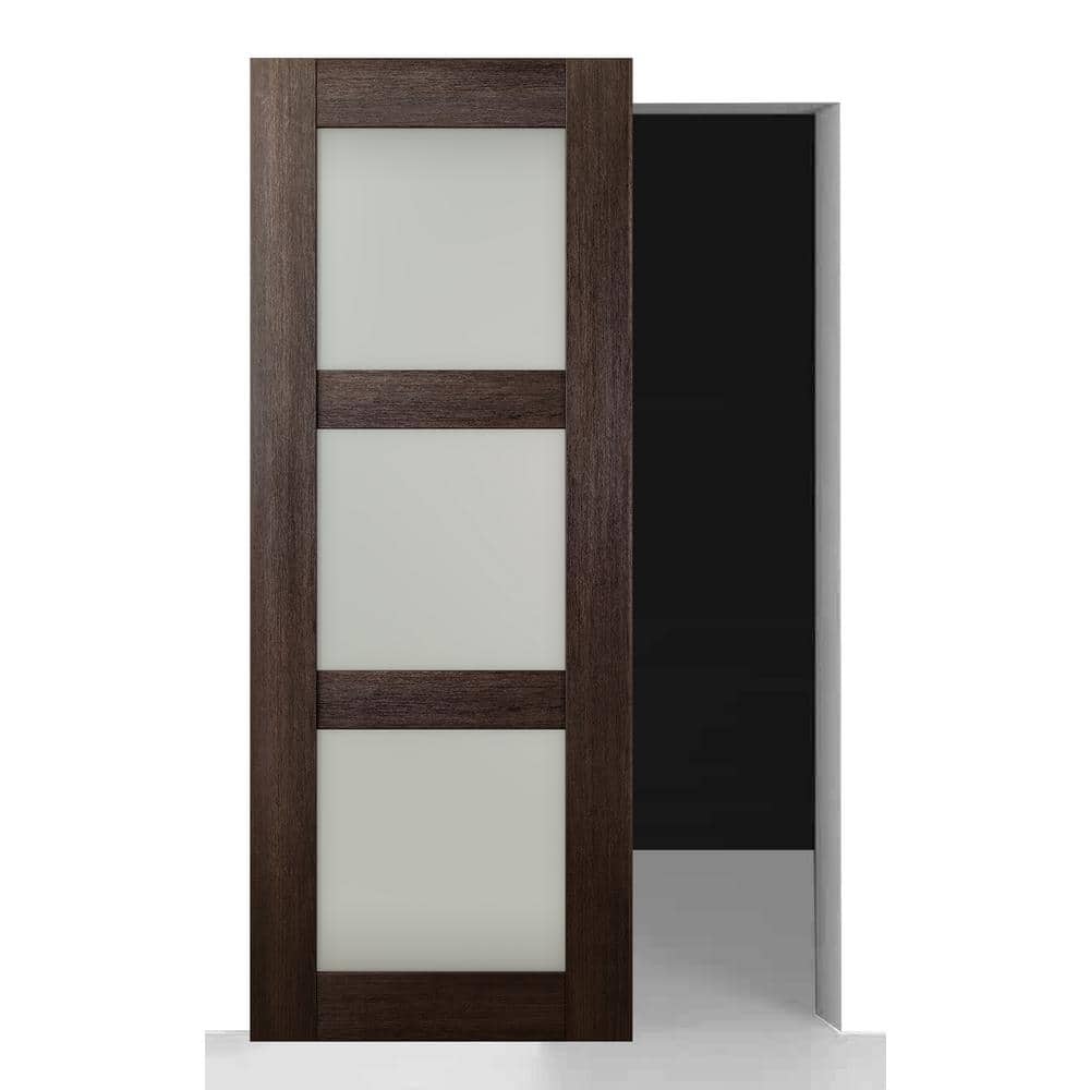 Vona 3Lite 36 in. x 80 in. Frosted Glass Verainga Oak Wood w/BaseBoard Hidden Sliding Barn Door with Hardware Kit price history on PriceWatchPro