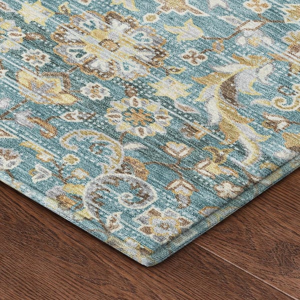 Mayfield Premium Machine Washable Abstract AMF2485 Teal 8 ft. x 10 ft. Area Rug