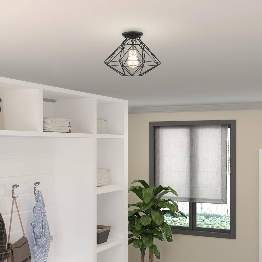 Geometric Black Nickel Glass 1-Light Flush Mount LED Fixture