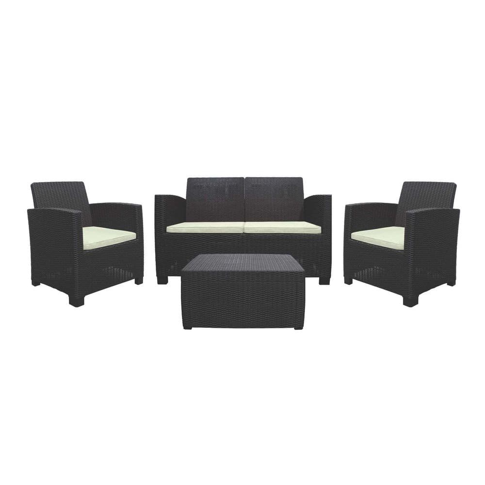Inval Sanchia Espresso 4Piece Resin Outdoor Loveseat Patio Set with