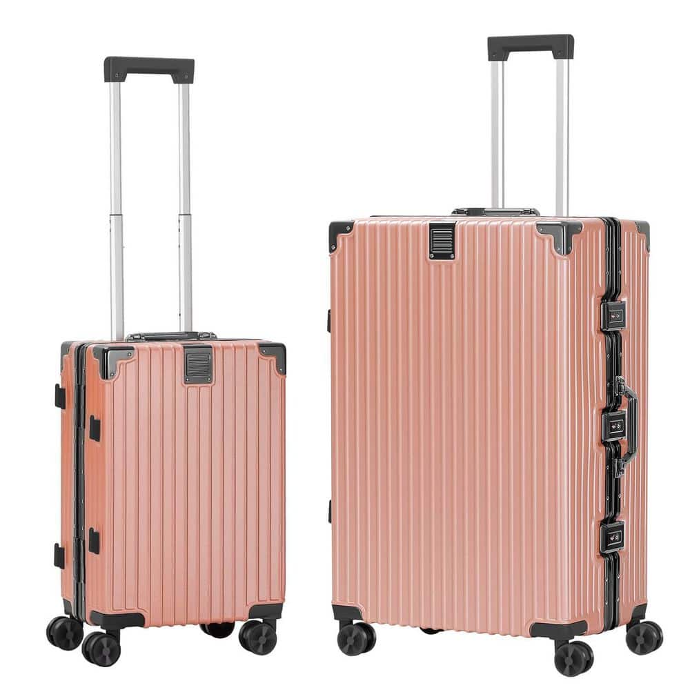 HIKOLAYAE 2 Piece Pink ABS Aluminum Frame Hardside Spinner Luggage