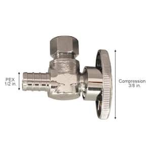 1/2 in. PEX-B Barb x 3/8 in. Compression Brass Quarter-Turn Angle Stop Valve Jar, Chrome-Plated Pro Pack (20-Pack)