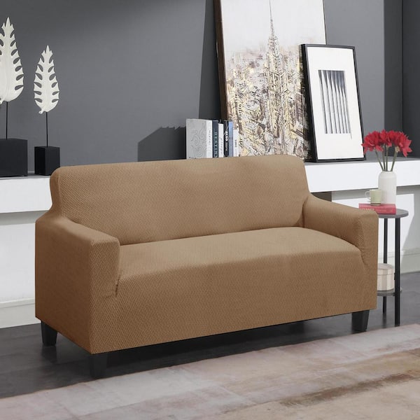 Taupe Microfiber Super Stretch Water Resistant Sofa Slipcover