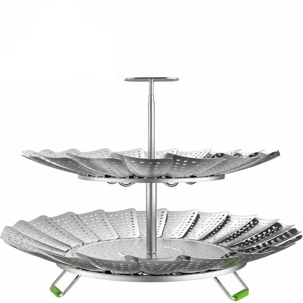 Stainless Steel Folding Expandable Vegetable Steamer Basket 9.2 to 11 in with Removable Center Post