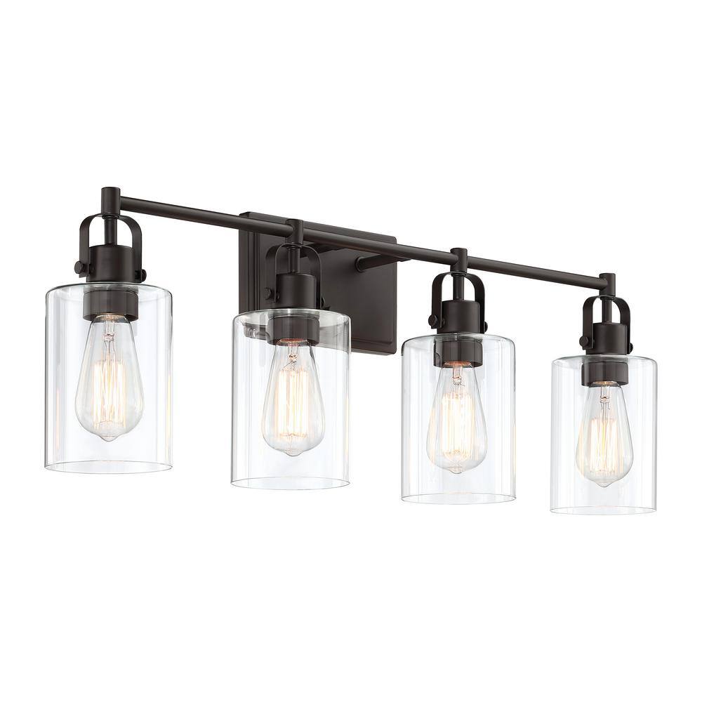 Black Metal and Glass 4-Light Bathroom Vanity Fixture
