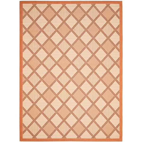 Courtyard Cream/Terracotta 8 ft. x 11 ft. Geometric Indoor/Outdoor Patio Area Rug