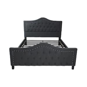 Virgil Queen-Size Tufted Dark Gray Fabric and Wood Bed Frame with Stud Accents