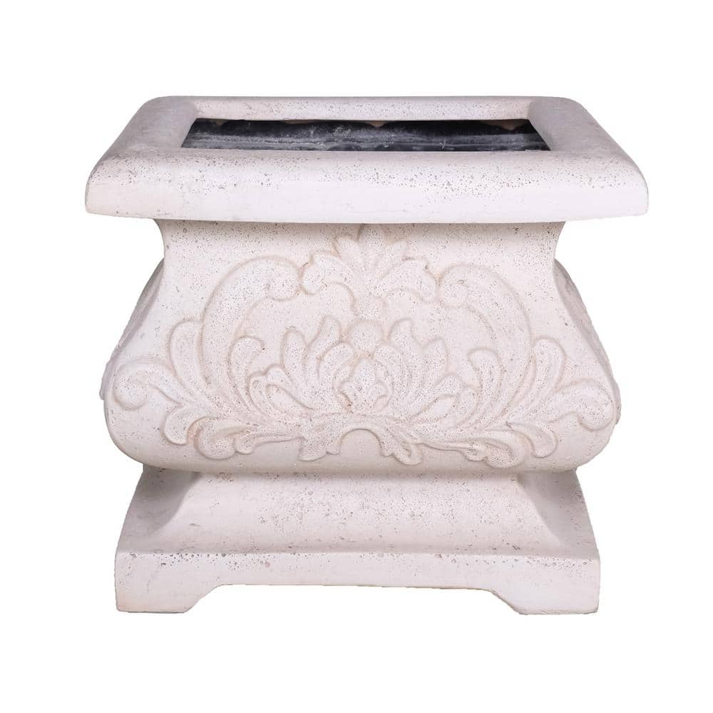 MPG 18 in. sq. Light Aged White Cast Stone Fiberglass Bombe Planter ...