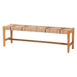 Prita Natural Brown Dining Bench with Woven Seat 60 in.