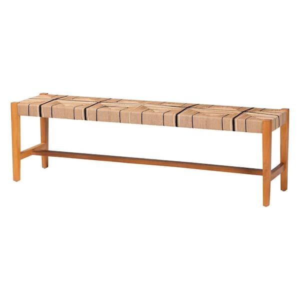 Prita Natural Brown Dining Bench with Woven Seat 60 in.