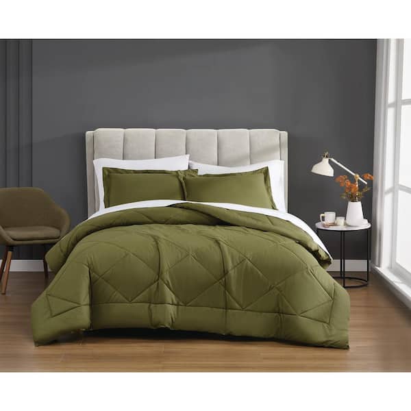 CANNON 3-Piece Olive Green Solid Cotton Percale King Comforter Set
