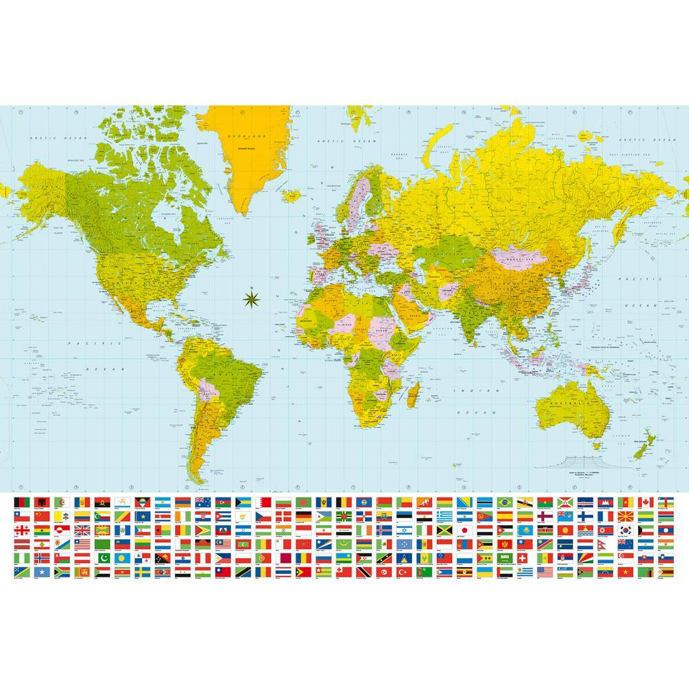 Ideal Decor 100 in. x 144 in. Map of The World Wall Mural-DM280 - The