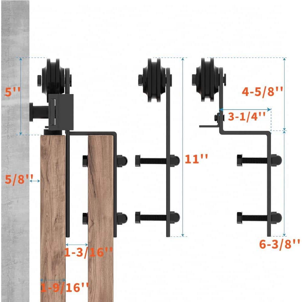 Matte Black Heavy Duty Steel Sliding Barn Door Hardware Kit
