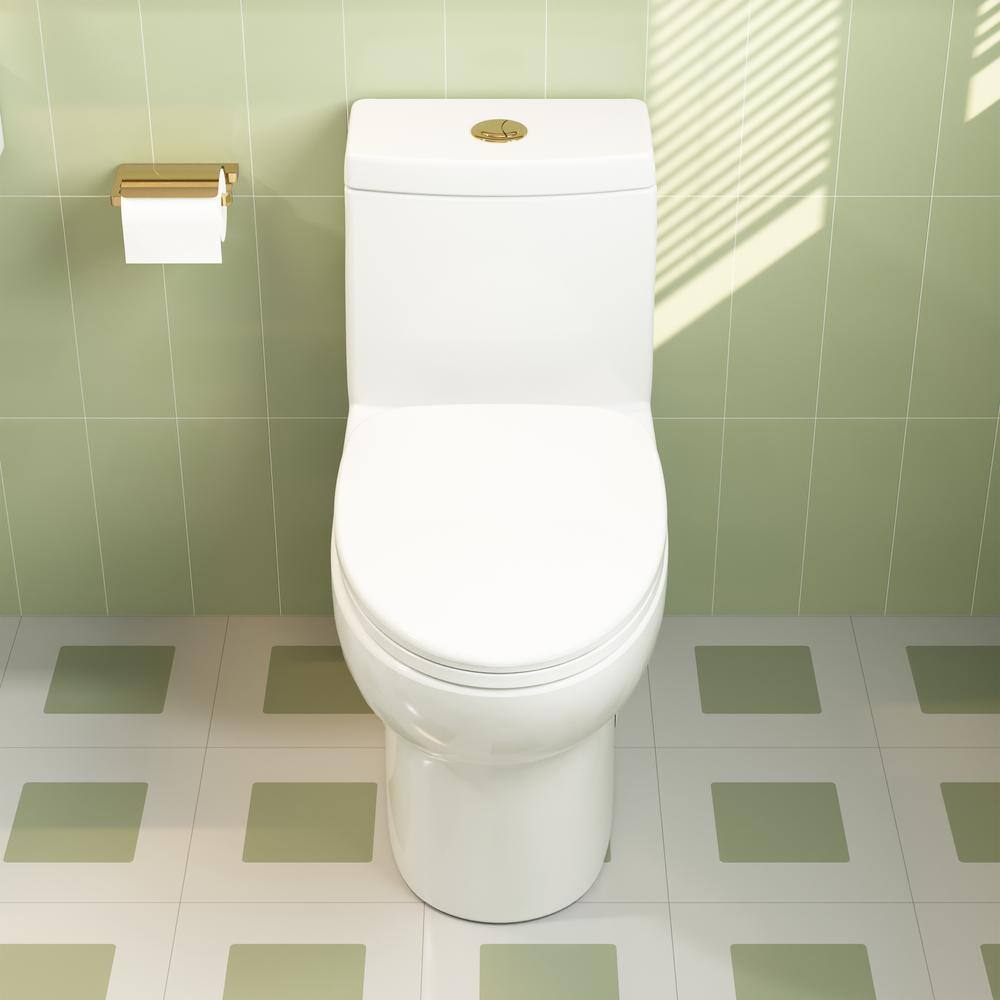 Ally White and Gold Ceramic Dual Flush Elongated Toilet