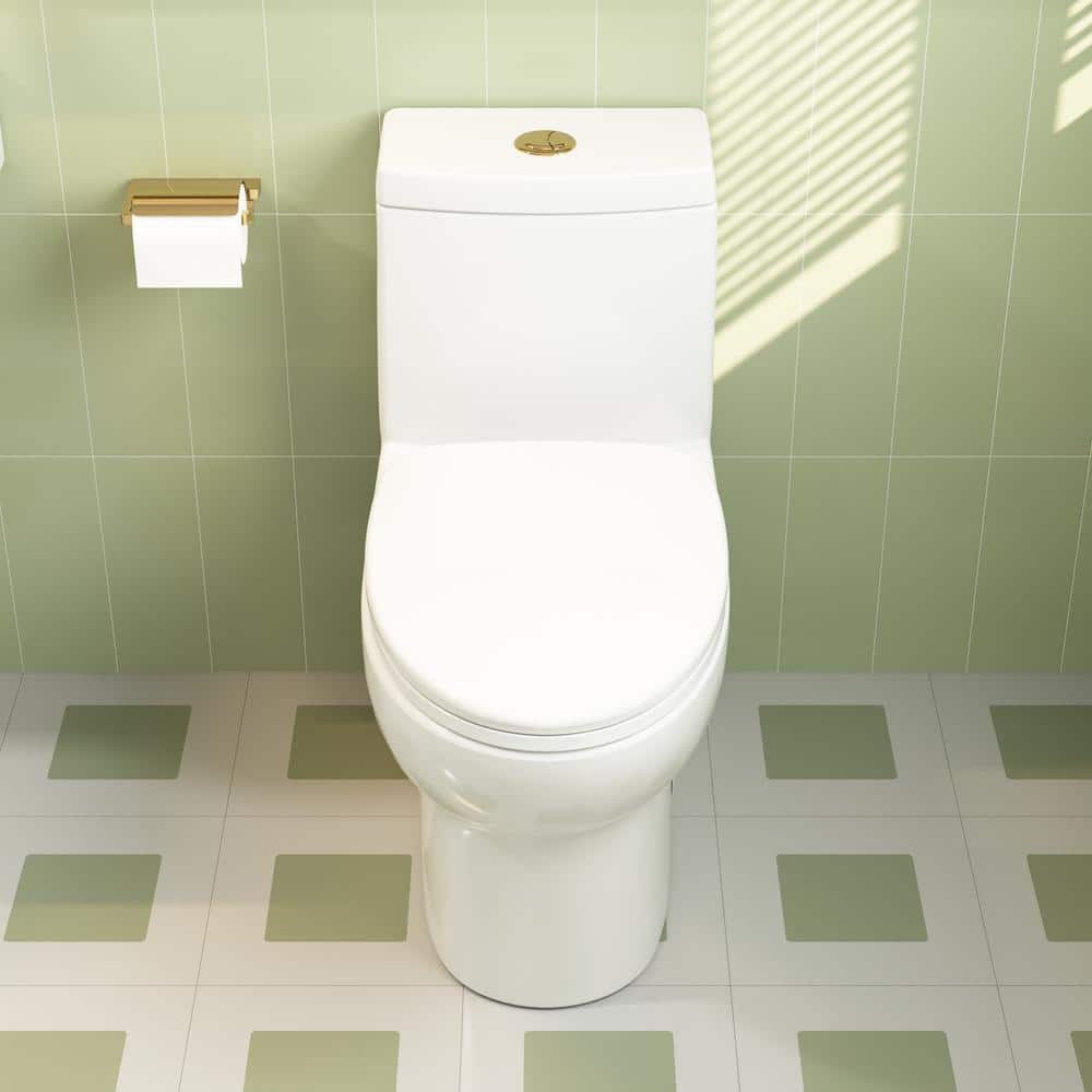 Ally White and Gold Ceramic Dual Flush Elongated Toilet
