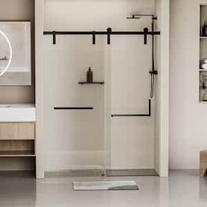 60 in. W x 76 in. H Frameless Soft-Close Single Sliding Shower Door in Matte Black with 5/16 in. Tempered Clear Glass