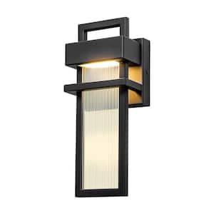 Kohls Matte Black Modern Lighting Outdoor LED Wall Lantern Sconce with Stripe Glass Shade