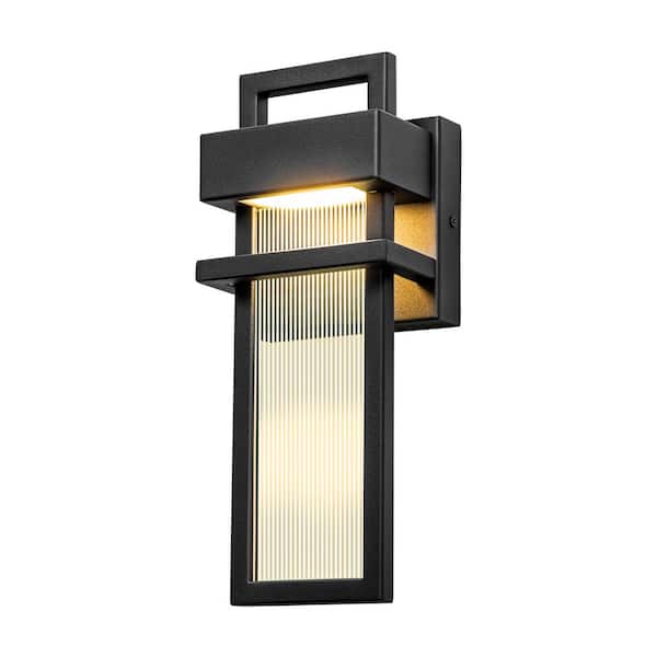 RRTYO Kohls Matte Black Modern Lighting Outdoor LED Wall Lantern Sconce with Stripe Glass Shade