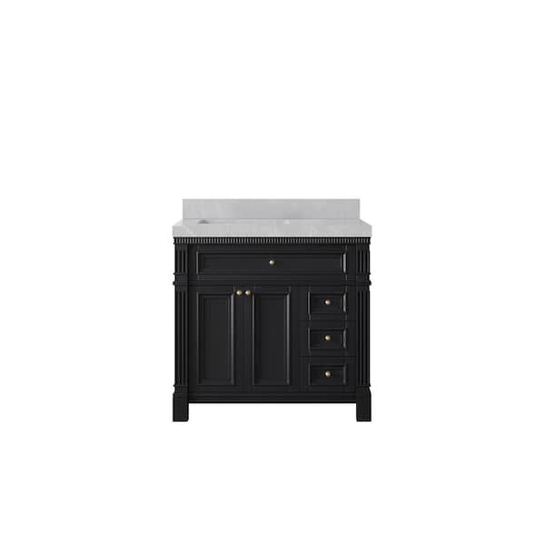 Willow Collections Paris 36 in. W x 22 in. D x 36 in. H Left Offset Sink Bath Vanity in Black with 2 in. Pearl Gray qt. Top