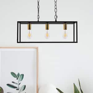 3-Light 60-Watt Matte Black Modern Rectangular Mini Pendant Light with No Glass Shade and No Bulb Included