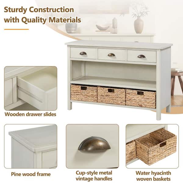 Harper & Bright Designs Antique White 47 in. Rectangle Wood Harper & Bright Designs Antique White 47 in. Rectangle Wood