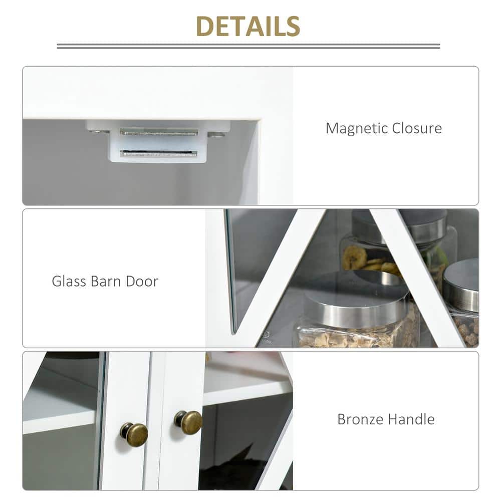 White Farmhouse Style Sideboard Buffet Cabinet with Glass Doors and Drawers