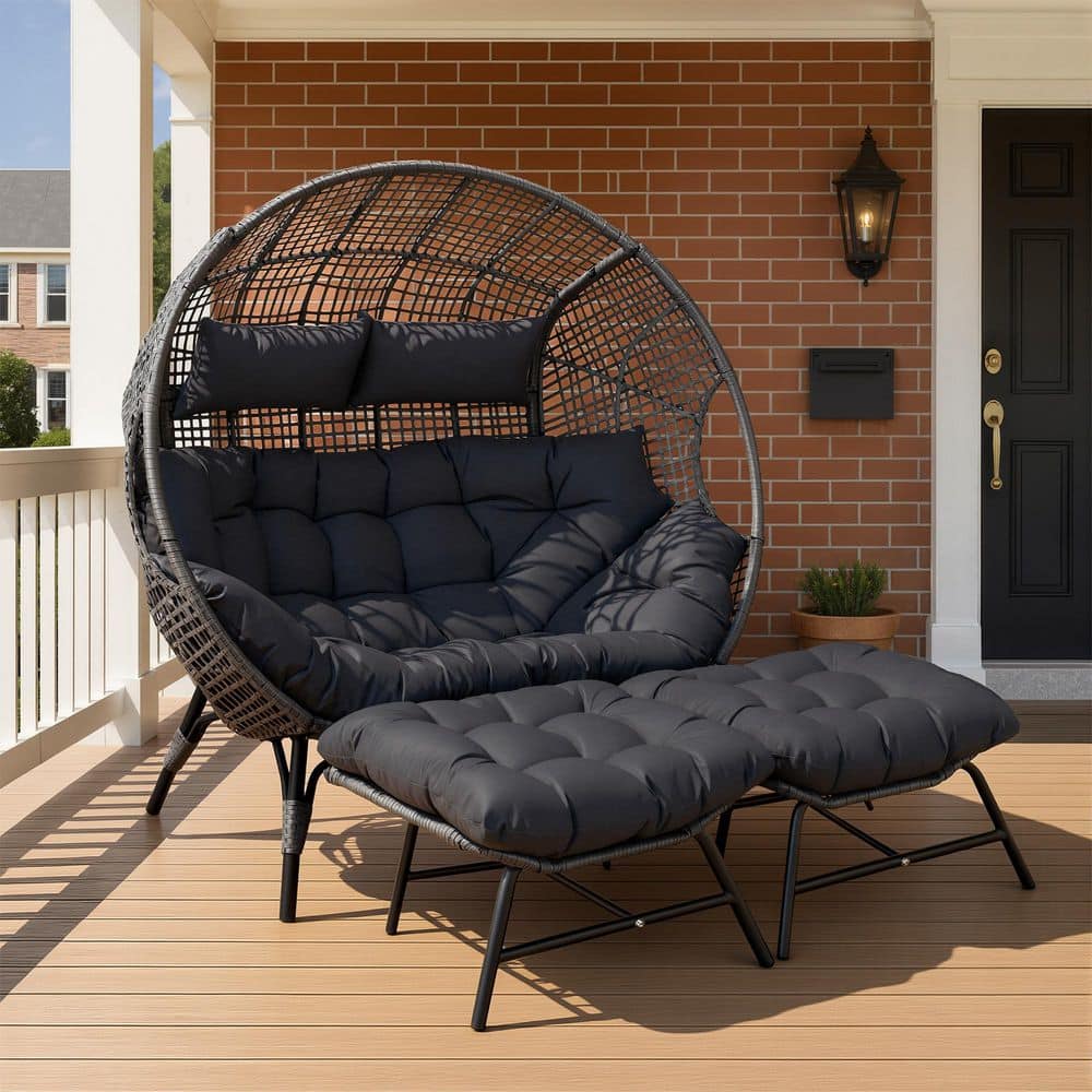 Wooden Beam Outdoor Hanging Lounger FINCATI 2-Person Gray Double