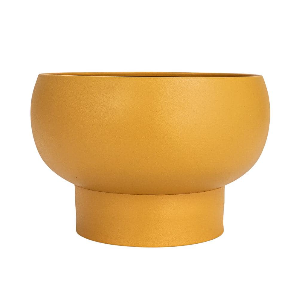 Set of 3 Beige, Ivory, and Mustard Metal Footed Planters
